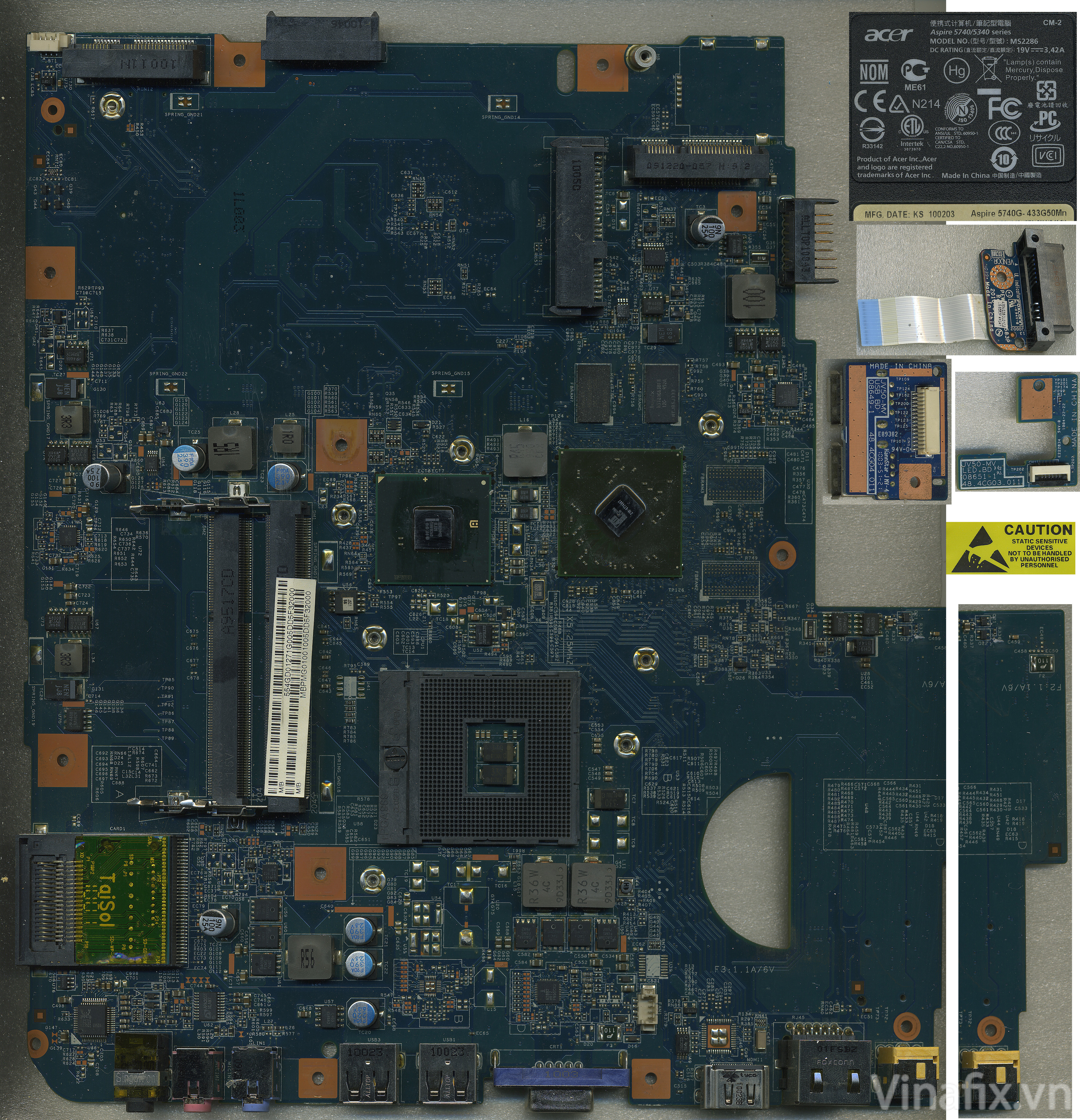 Acer Aspire 5740 5340 Series ( 5740G-433G50Mn Model- MS2286 ) [ JV50-CP MB 09285-1M DIS
